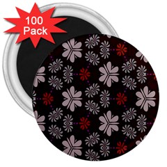 Floral Pattern On A Brown Background 3  Magnet (100 Pack) by LalyLauraFLM