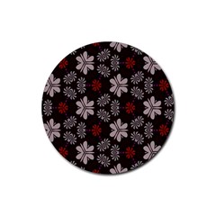 Floral Pattern On A Brown Background Rubber Coaster (round) by LalyLauraFLM