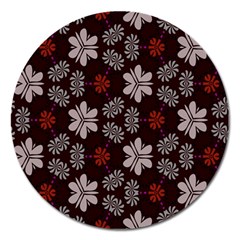 Floral Pattern On A Brown Background Magnet 5  (round) by LalyLauraFLM