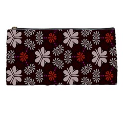 Floral Pattern On A Brown Background Pencil Case by LalyLauraFLM