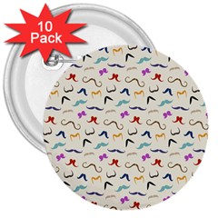 Mustaches 3  Button (10 Pack)