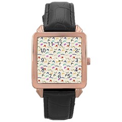 Mustaches Rose Gold Leather Watch  by boho