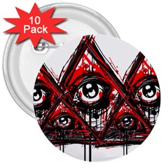 Red White Pyramids 3  Button (10 Pack)