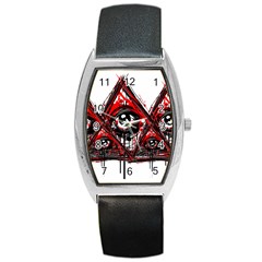 Red White Pyramids Tonneau Leather Watch