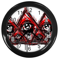 Red White Pyramids Wall Clock (black) by teeship