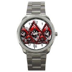 Red White Pyramids Sport Metal Watch