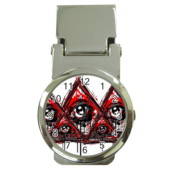 Red White pyramids Money Clip with Watch