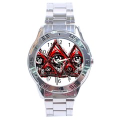 Red White Pyramids Stainless Steel Watch