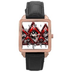 Red White Pyramids Rose Gold Leather Watch 