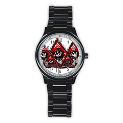 Red White Pyramids Sport Metal Watch (black)