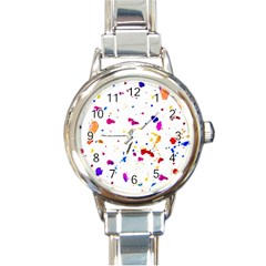 Multicolor Splatter Abstract Print Round Italian Charm Watch by dflcprints