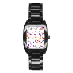 Multicolor Splatter Abstract Print Stainless Steel Barrel Watch by dflcprints