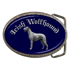 Silver Irish Wolfhound Belt Buckle (oval) - Blue  by iwhbran