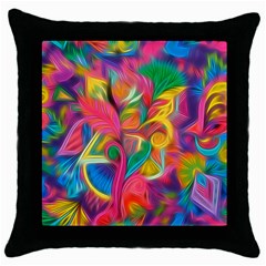 Colorful Floral Abstract Painting Black Throw Pillow Case by KirstenStar