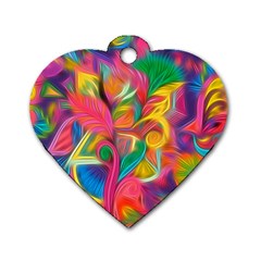 Colorful Floral Abstract Painting Dog Tag Heart (one Sided) 