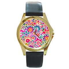 Eden s Garden Round Leather Watch (gold Rim)  by KirstenStar