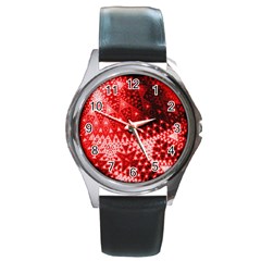 Red Fractal Lace Round Leather Watch (silver Rim)