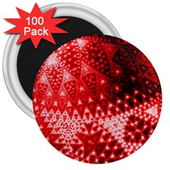 Red Fractal Lace 3  Button Magnet (100 Pack) by KirstenStar