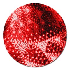 Red Fractal Lace Magnet 5  (round) by KirstenStar