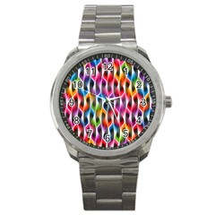 Rainbow Psychedelic Waves Sport Metal Watch by KirstenStar