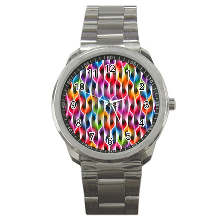 Rainbow Psychedelic Waves Sport Metal Watch