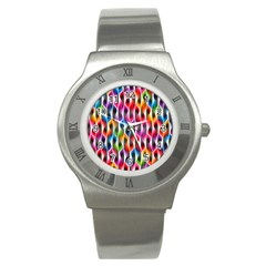 Rainbow Psychedelic Waves Stainless Steel Watch (slim) by KirstenStar