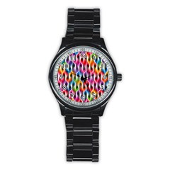 Rainbow Psychedelic Waves Sport Metal Watch (black) by KirstenStar