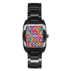 Rainbow Psychedelic Waves Stainless Steel Barrel Watch by KirstenStar