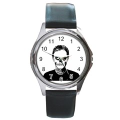 Tatezazzle Round Leather Watch (silver Rim) by kramcox