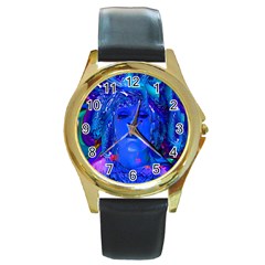 Organic Connection Round Leather Watch (gold Rim)  by icarusismartdesigns