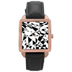 Shattered Life In Black & White Rose Gold Leather Watch  by StuffOrSomething