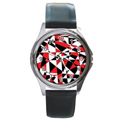 Shattered Life Tricolor Round Leather Watch (silver Rim) by StuffOrSomething