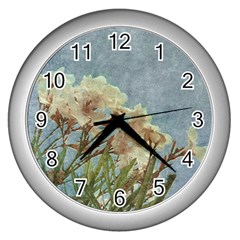 Floral Grunge Vintage Photo Wall Clock (silver) by dflcprints