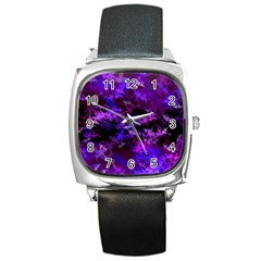 Purple Skulls Goth Storm Square Leather Watch by KirstenStar