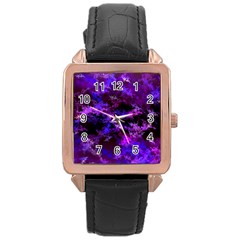 Purple Skulls Goth Storm Rose Gold Leather Watch 