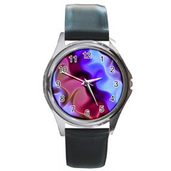 Rippling Satin Round Leather Watch (silver Rim) by KirstenStar