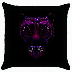 Creepy Cat Mask Portrait Print Black Throw Pillow Case by dflcprints