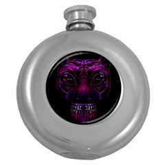 Creepy Cat Mask Portrait Print Hip Flask (round) by dflcprints