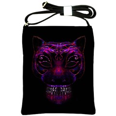 Creepy Cat Mask Portrait Print Shoulder Sling Bag by dflcprints