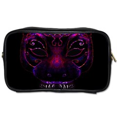 Creepy Cat Mask Portrait Print Travel Toiletry Bag (one Side) by dflcprints