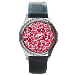 Candy Hearts Round Leather Watch (silver Rim)