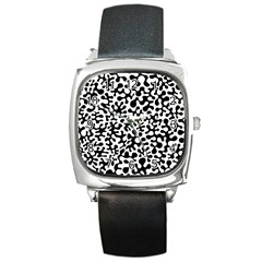 Black And White Blots Square Leather Watch by KirstenStar