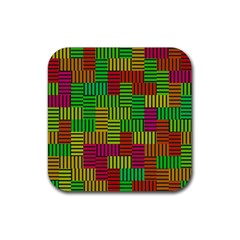 Colorful Stripes And Squares Rubber Coaster (square) by LalyLauraFLM