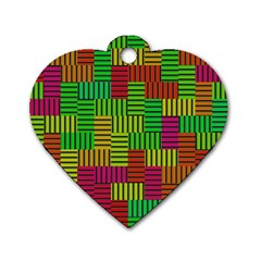 Colorful Stripes And Squares Dog Tag Heart (two Sides) by LalyLauraFLM