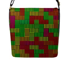 Colorful Stripes And Squares Flap Closure Messenger Bag (l) by LalyLauraFLM