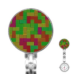 Colorful Stripes And Squares Stainless Steel Nurses Watch by LalyLauraFLM