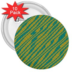 Blue Yellow Waves 3  Button (10 Pack) by LalyLauraFLM