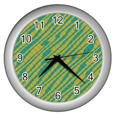 Blue Yellow Waves Wall Clock (silver) by LalyLauraFLM