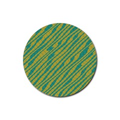 Blue Yellow Waves Rubber Round Coaster (4 Pack) by LalyLauraFLM