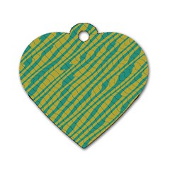 Blue Yellow Waves Dog Tag Heart (one Side) by LalyLauraFLM